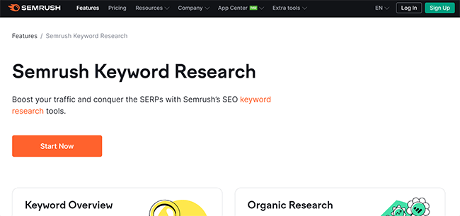Semrush Keyword Research Homepage