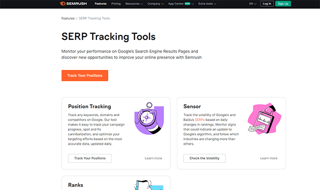 Semrush Rank Tracker Homepage