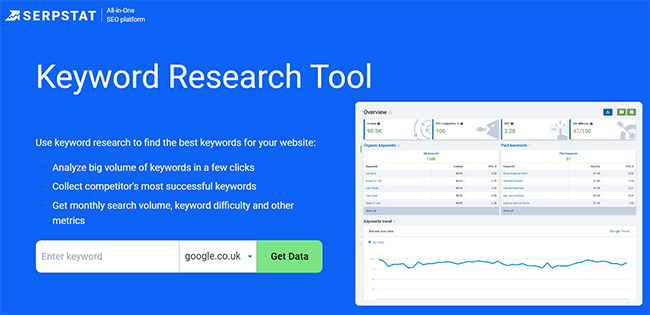 Serpstat Keyword Research Tool Homepage