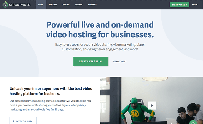 Sprout Video Hosting Homepage