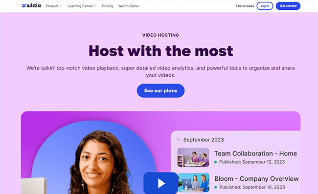 Wistia Video Hosting Homepage