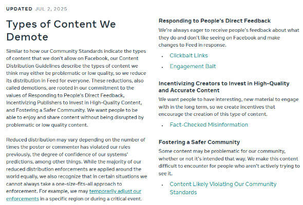 facebook demoted content