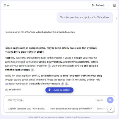notebooklm youtube video script