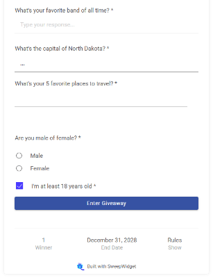 SweepWidget Giveaway Form Element