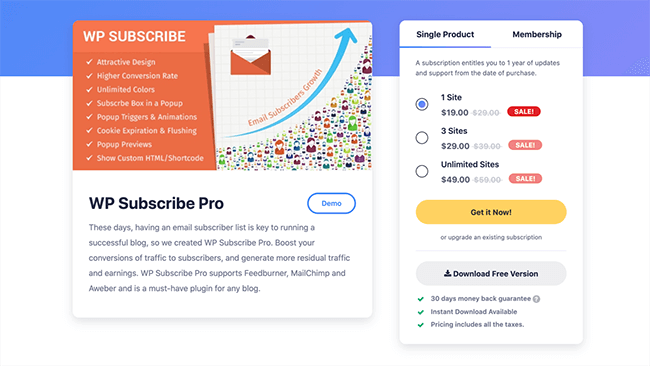 wp subscribe pro homepage