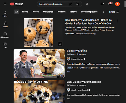 youtube search results page
